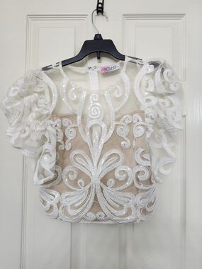 Crop Top with White Lace Applique